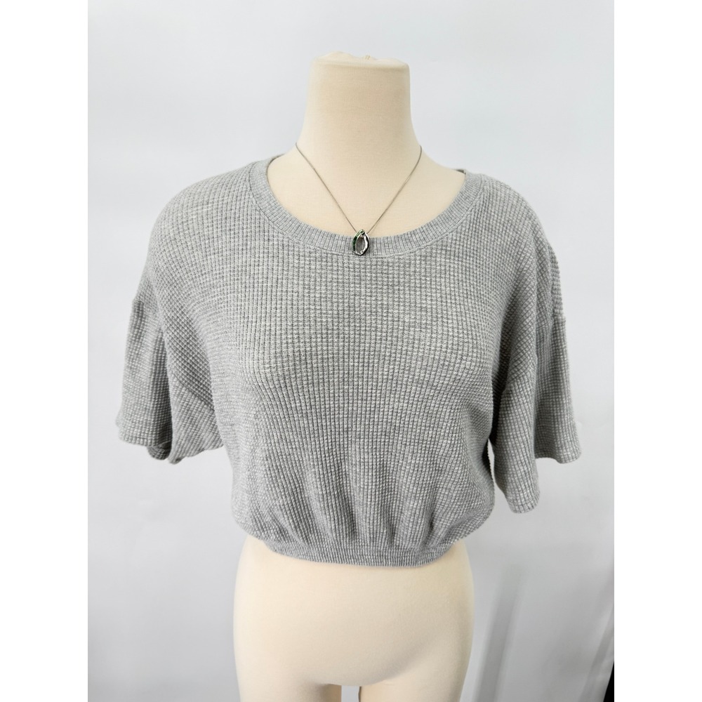 OFFLINE by Aerie Waffle Knit Top Womens XS Gray Crop Thermal Short Sleeve
